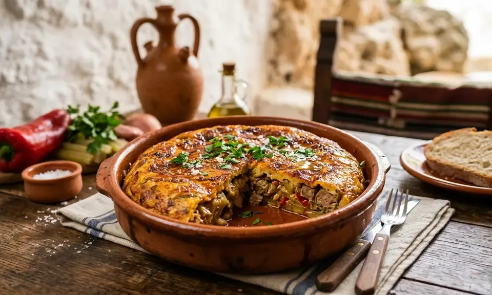 Tortilla del Sacromonte — thick Granada omelette with eggs and organ meats